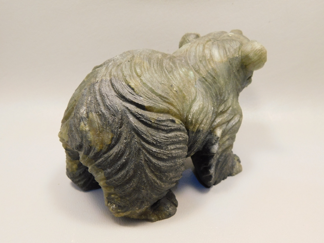 Bear Figurine Labradorite 5.5 inch Animal Stone Carving #O442
