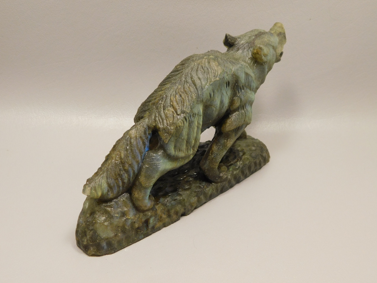 Wolf Figurine Labradorite Stone Animal 7 inch Coyote Carving #O493