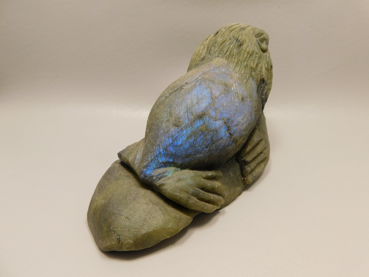 California Sea Lion Figurine Labradorite 6 inch Animal Stone Carving #O128