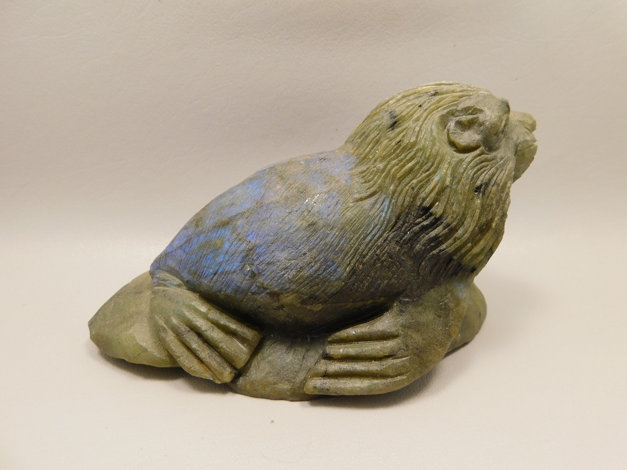 California Sea Lion Figurine Labradorite 6 inch Animal Stone Carving #O128
