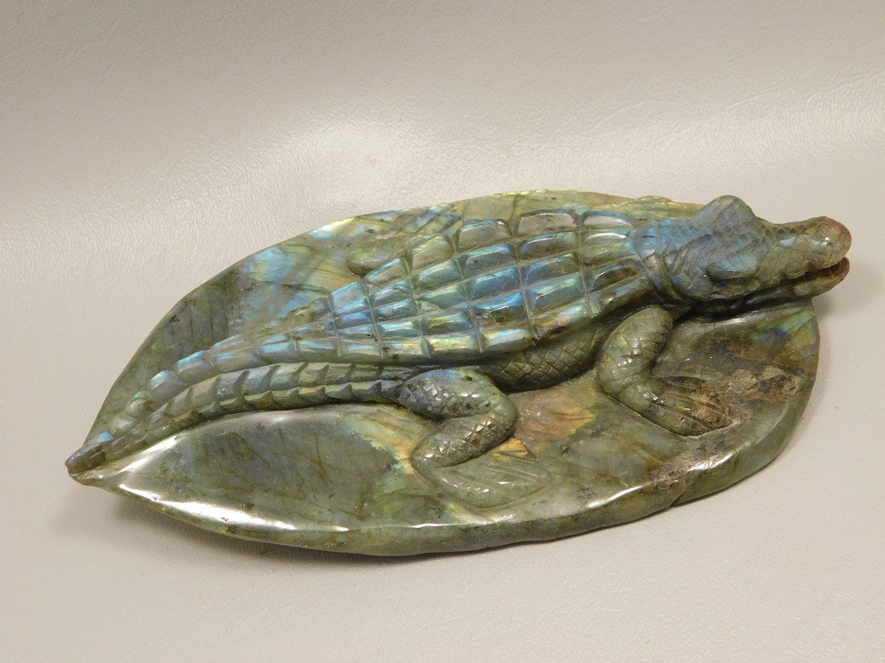 Crocodile or Alligator Figurine Labradorite Gemstone 6.75 inch Carving #O333
