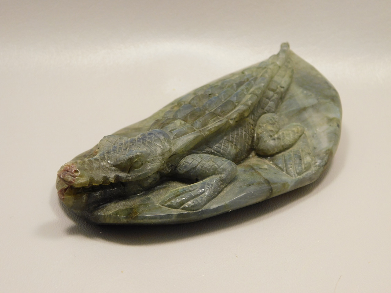 Crocodile or Alligator Figurine Labradorite Gemstone 6.75 inch Carving #O333