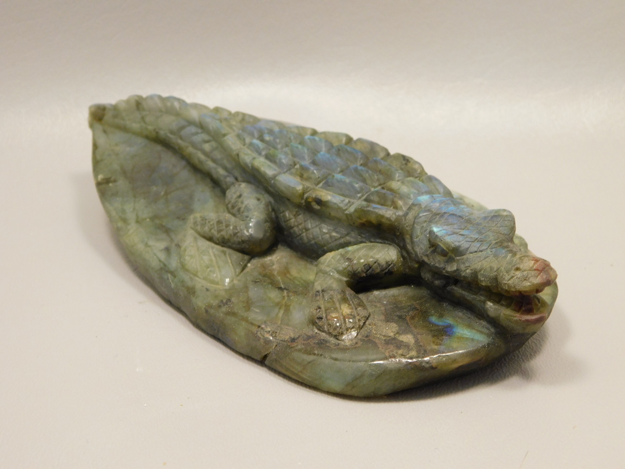 Crocodile or Alligator Figurine Labradorite Gemstone 6.75 inch Carving #O333