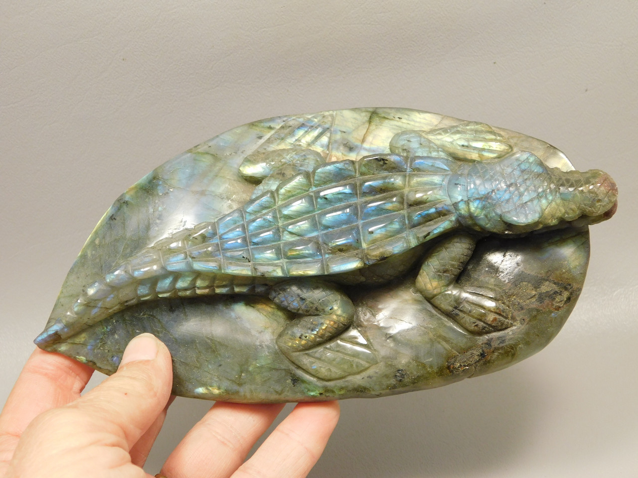 Crocodile or Alligator Figurine Labradorite Gemstone 6.75 inch Carving #O333