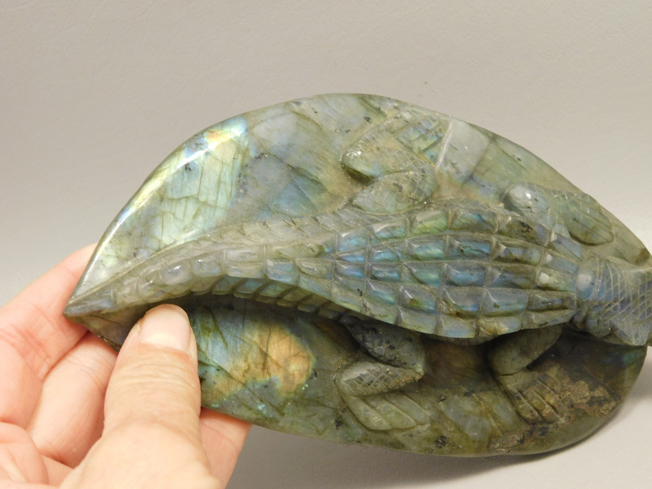 Crocodile or Alligator Figurine Labradorite Gemstone 6.75 inch Carving #O333