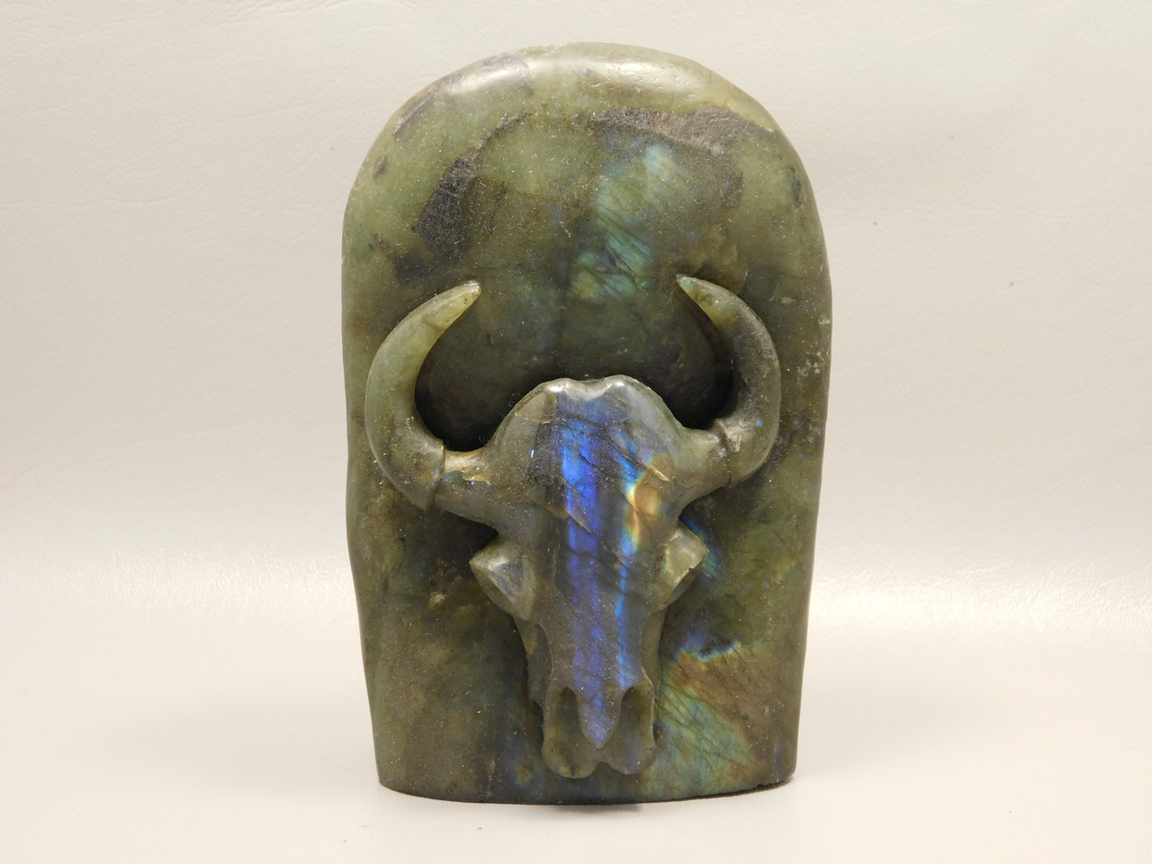 Steer Skull Western Figurine Labradorite Cowboy 5.66 inch Carving #O67
