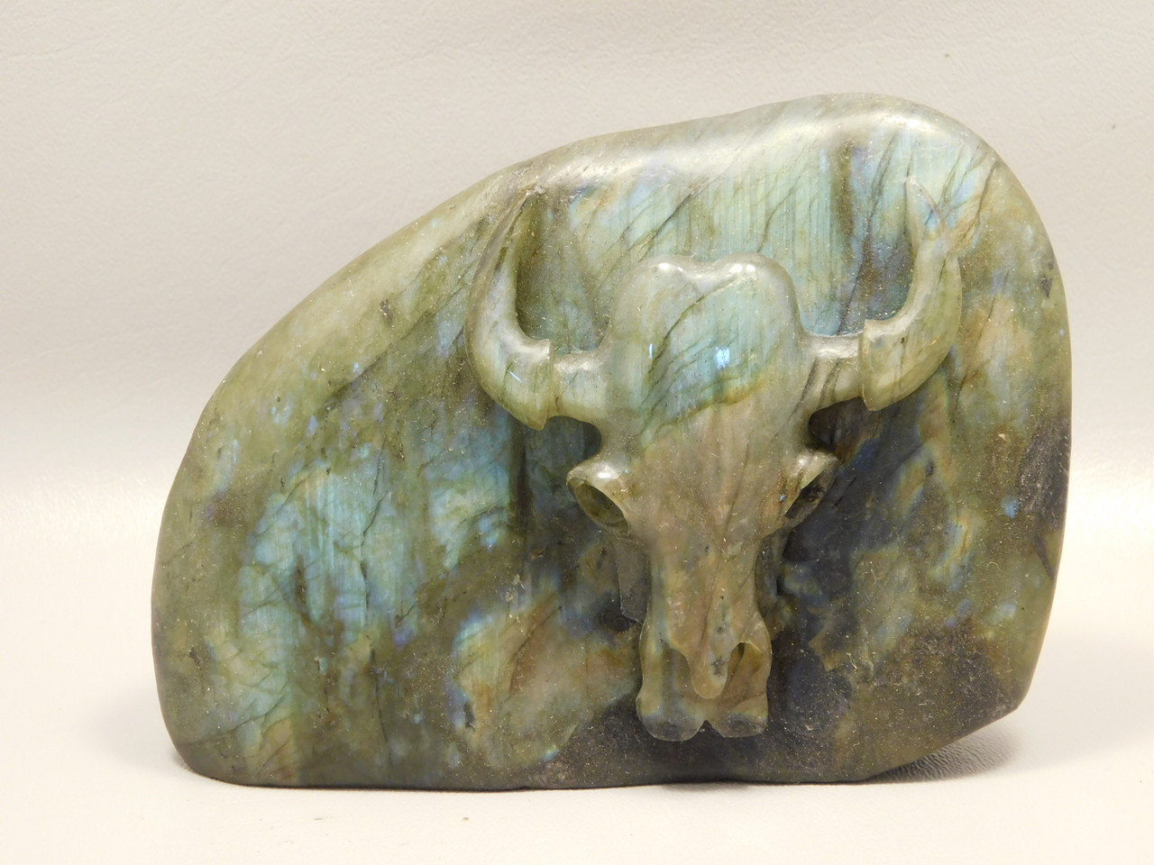 Steer Skull Western Figurine Labradorite Cowboy 5.5 inch Carving #O133
