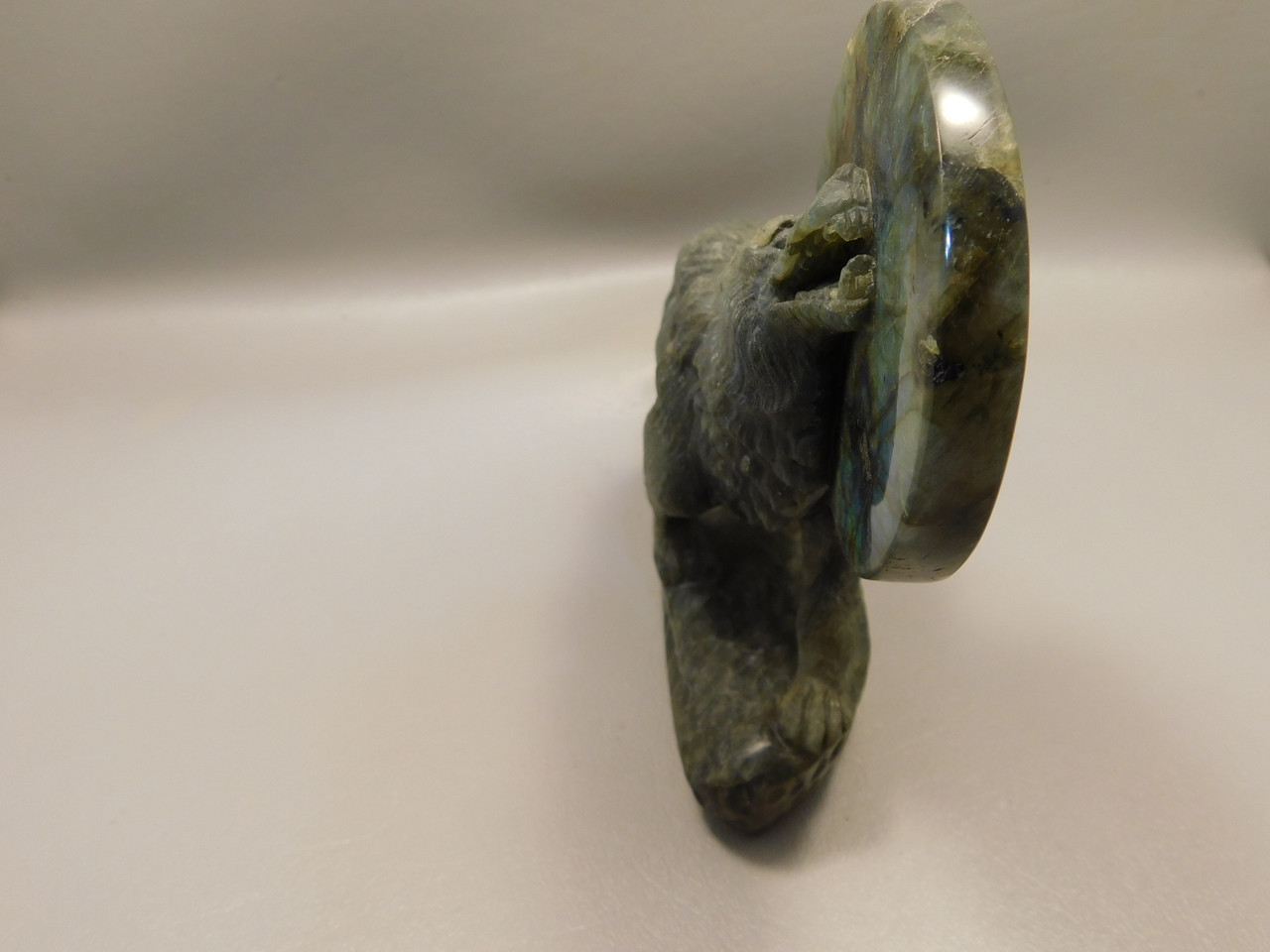 Howling Wolf Moon Figurine Labradorite 7 inch Coyote Carving #O1
