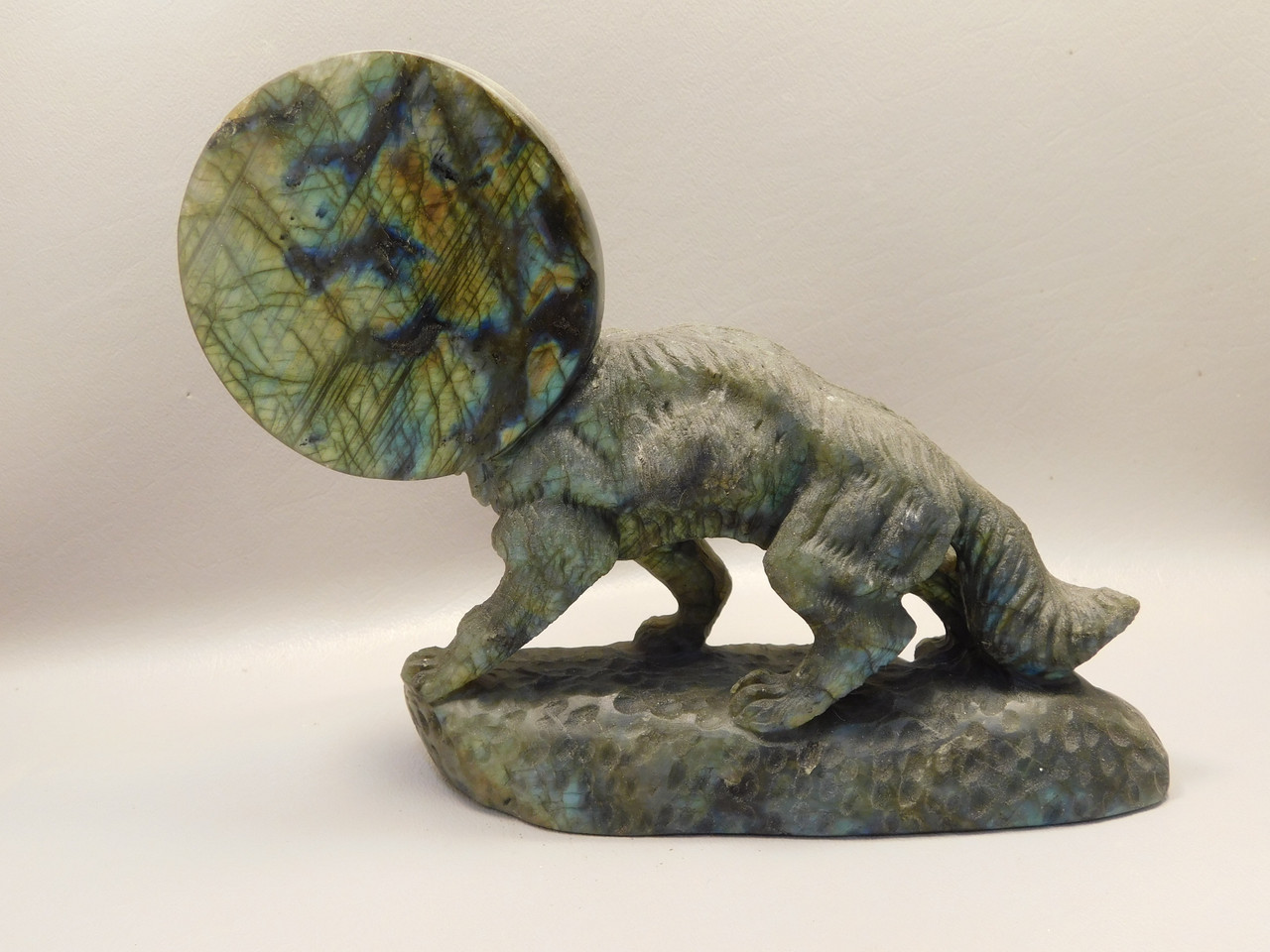 Howling Wolf Moon Figurine Labradorite 7 inch Coyote Carving #O1