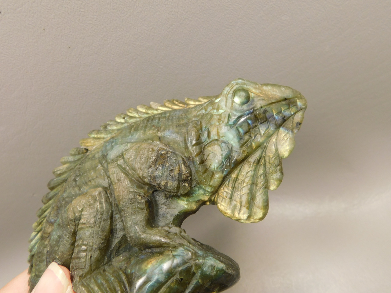 Lizard Iguana Figurine Labradorite 6.5 inch Hand Carved Gemstone Carving #O138