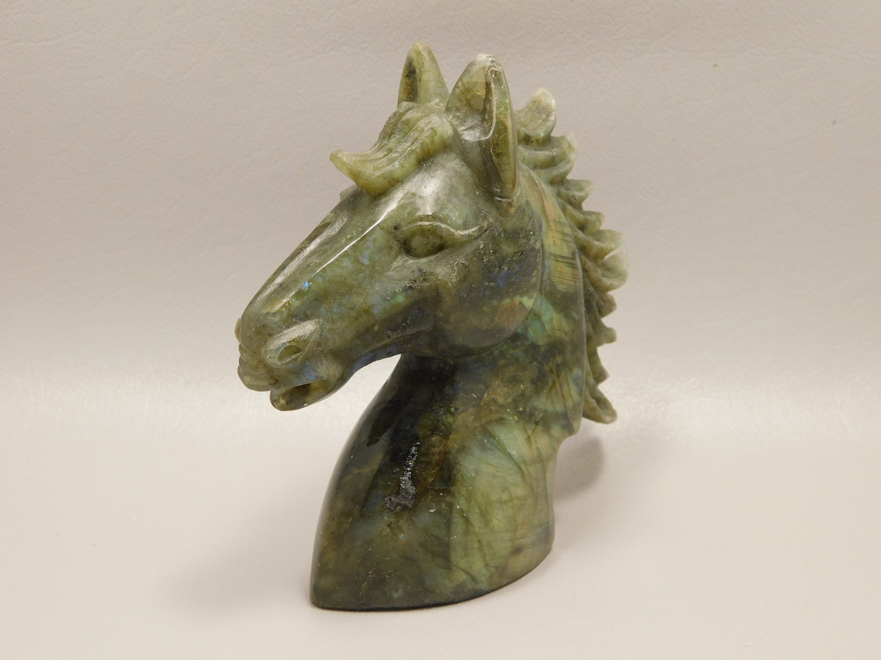 Horse Head Figurine Labradorite Stone Animal 4.3 inch Carving #O556