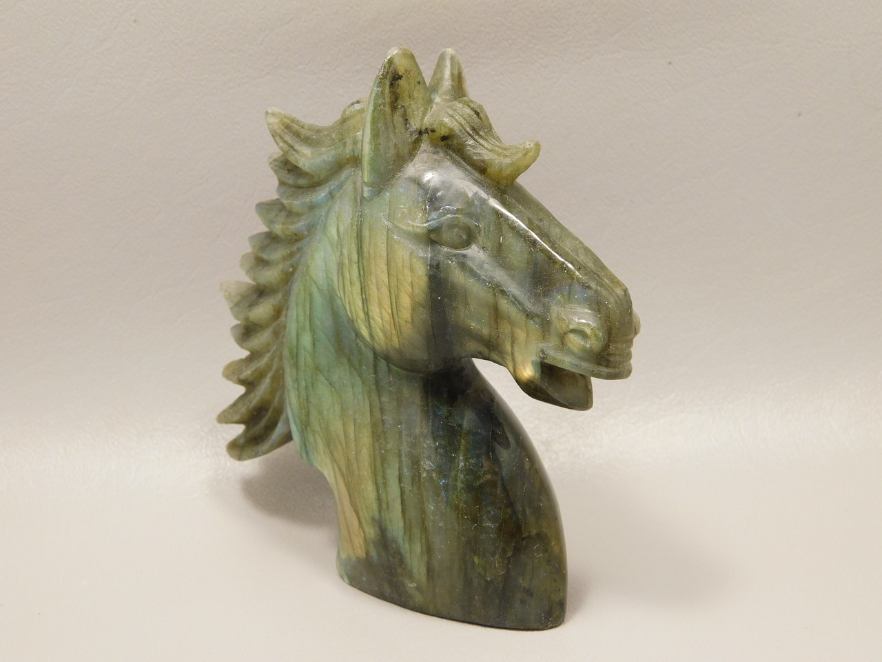 Horse Head Figurine Labradorite Stone Animal 4.3 inch Carving #O556