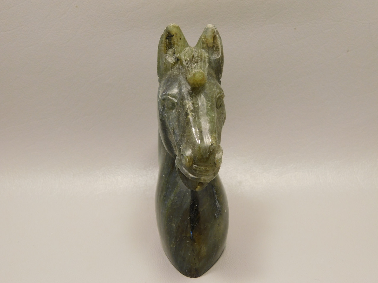 Horse Head Figurine Labradorite Stone Animal 4.3 inch Carving #O556