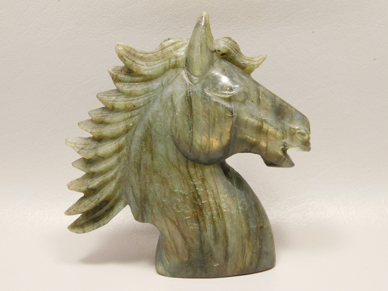 Horse Head Figurine Labradorite Stone Animal 4.3 inch Carving #O556