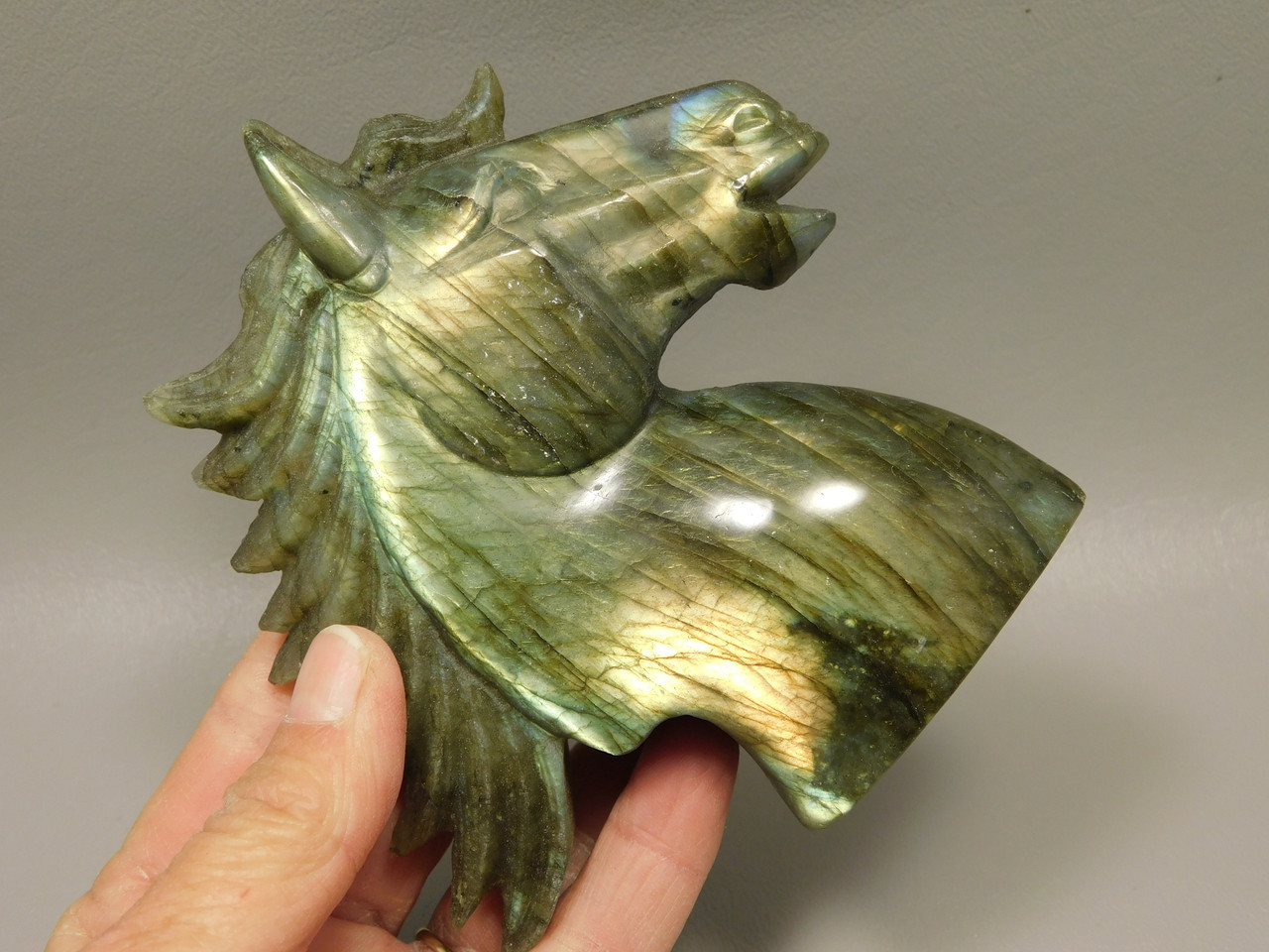 Horse Head Figurine Labradorite Stone Animal 4.3 inch Carving #O556