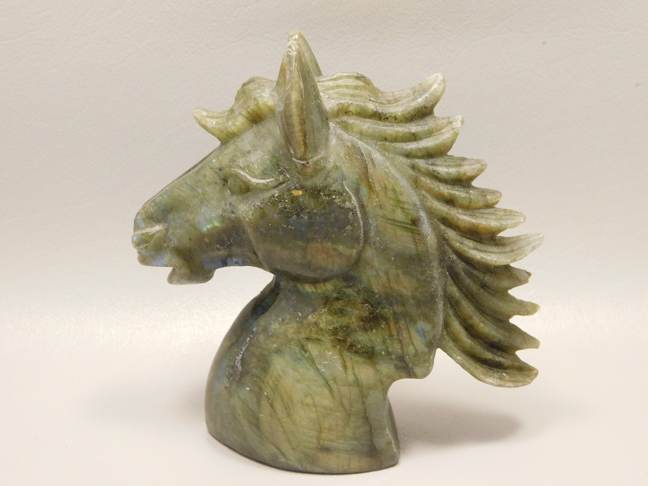 Horse Head Figurine Labradorite Stone Animal 4.3 inch Carving #O556