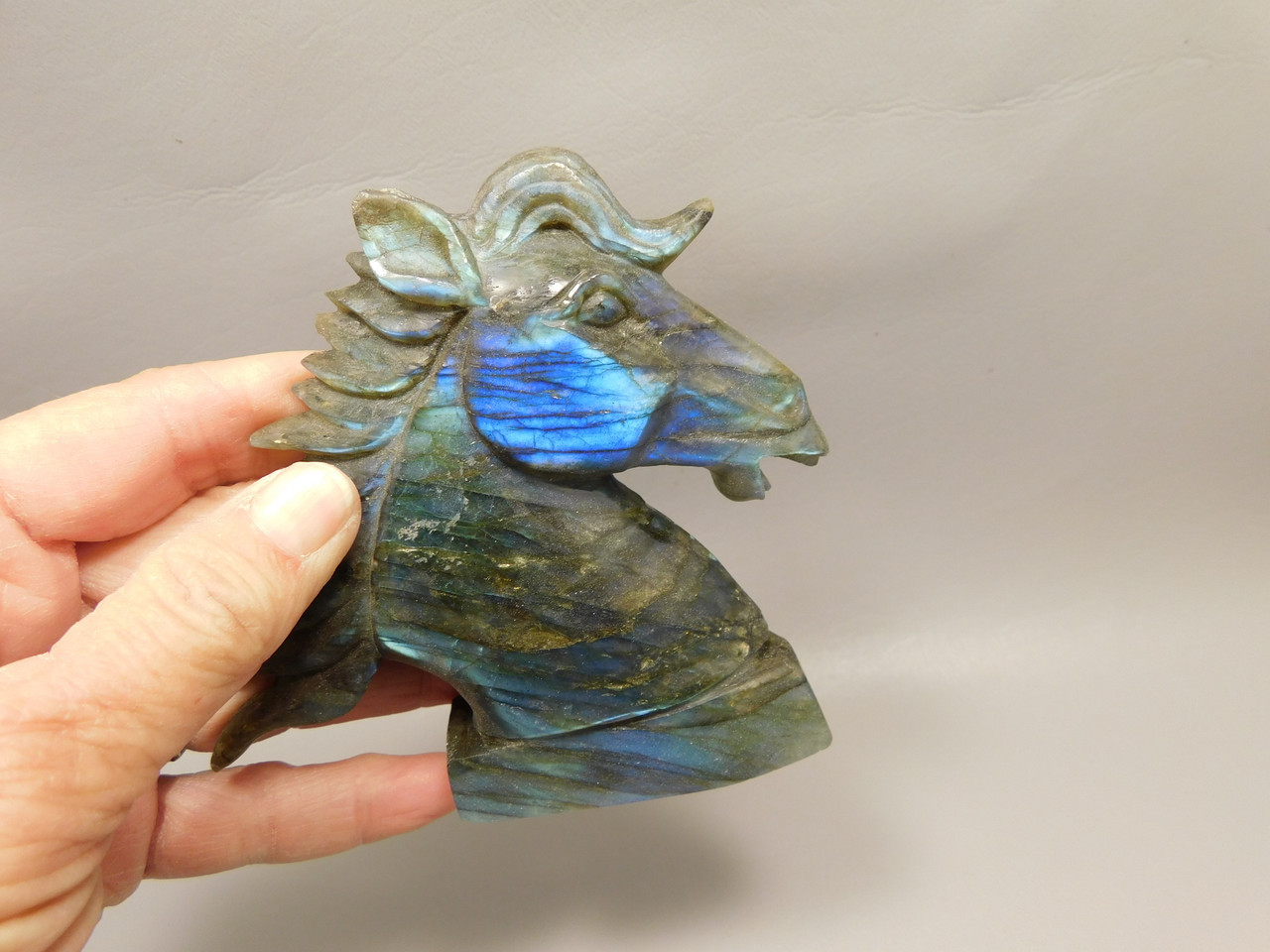 Horse Head Figurine Labradorite Stone Animal 4 inch Carving #O93