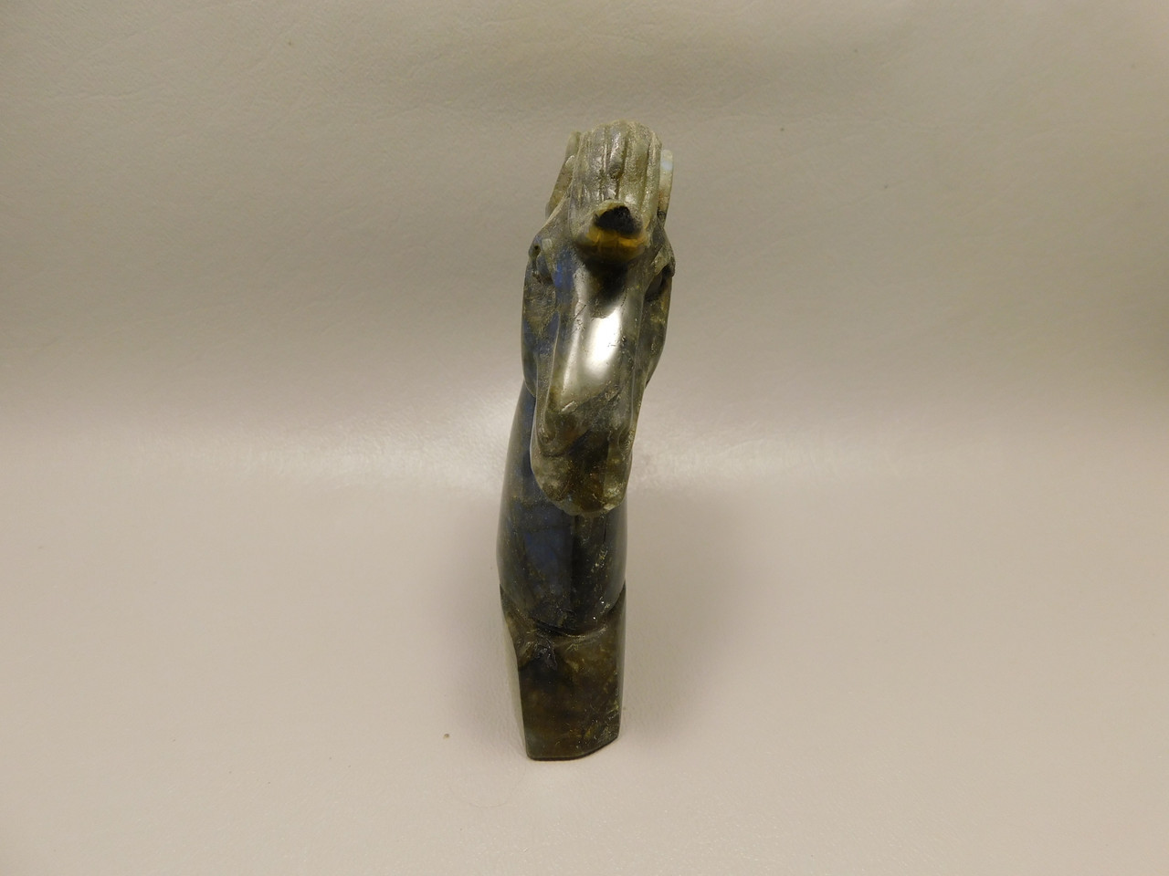 Horse Head Figurine Labradorite Stone Animal 4 inch Carving #O93