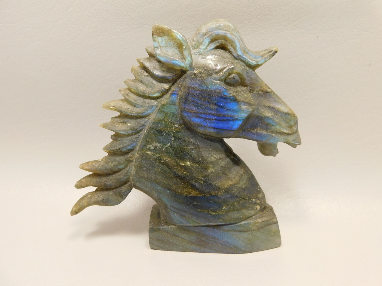Horse Head Figurine Labradorite Stone Animal 4 inch Carving #O93