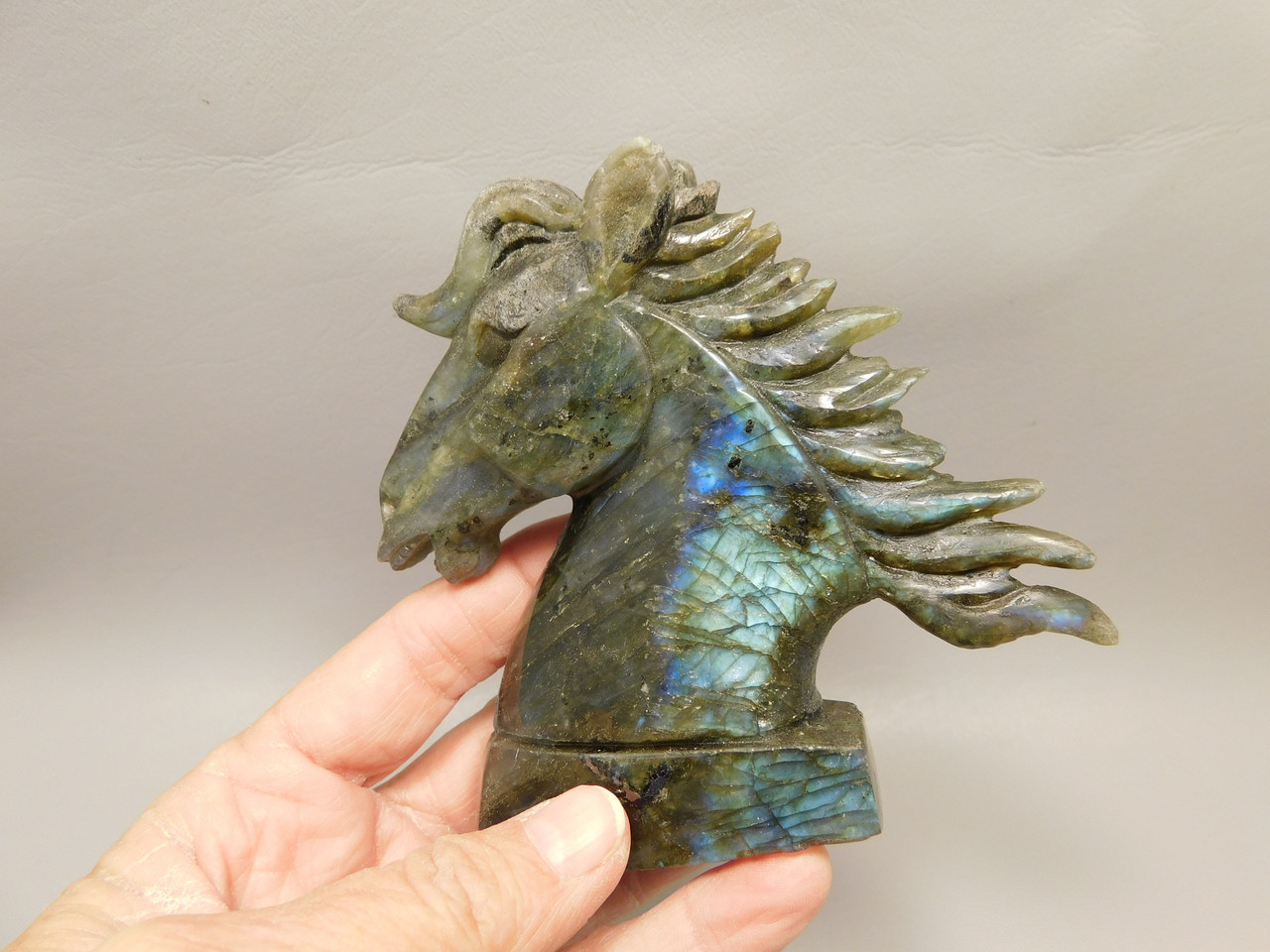Horse Head Figurine Labradorite Stone Animal 4 inch Carving #O93