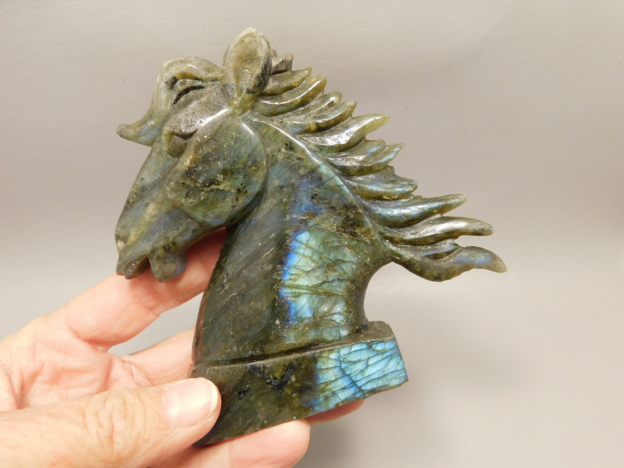 Horse Head Figurine Labradorite Stone Animal 4 inch Carving #O93