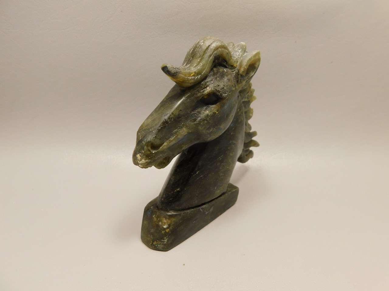 Horse Head Figurine Labradorite Stone Animal 4 inch Carving #O93