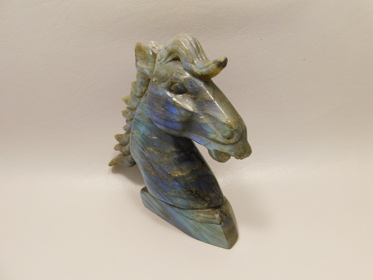 Horse Head Figurine Labradorite Stone Animal 4 inch Carving #O93