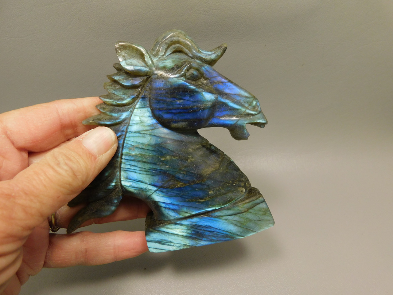 Horse Head Figurine Labradorite Stone Animal 4 inch Carving #O93