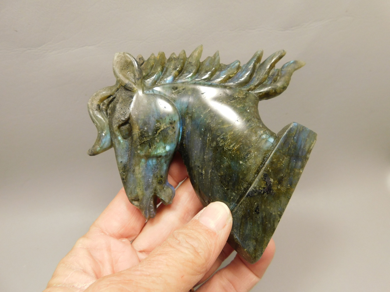 Horse Head Figurine Labradorite Stone Animal 4 inch Carving #O93