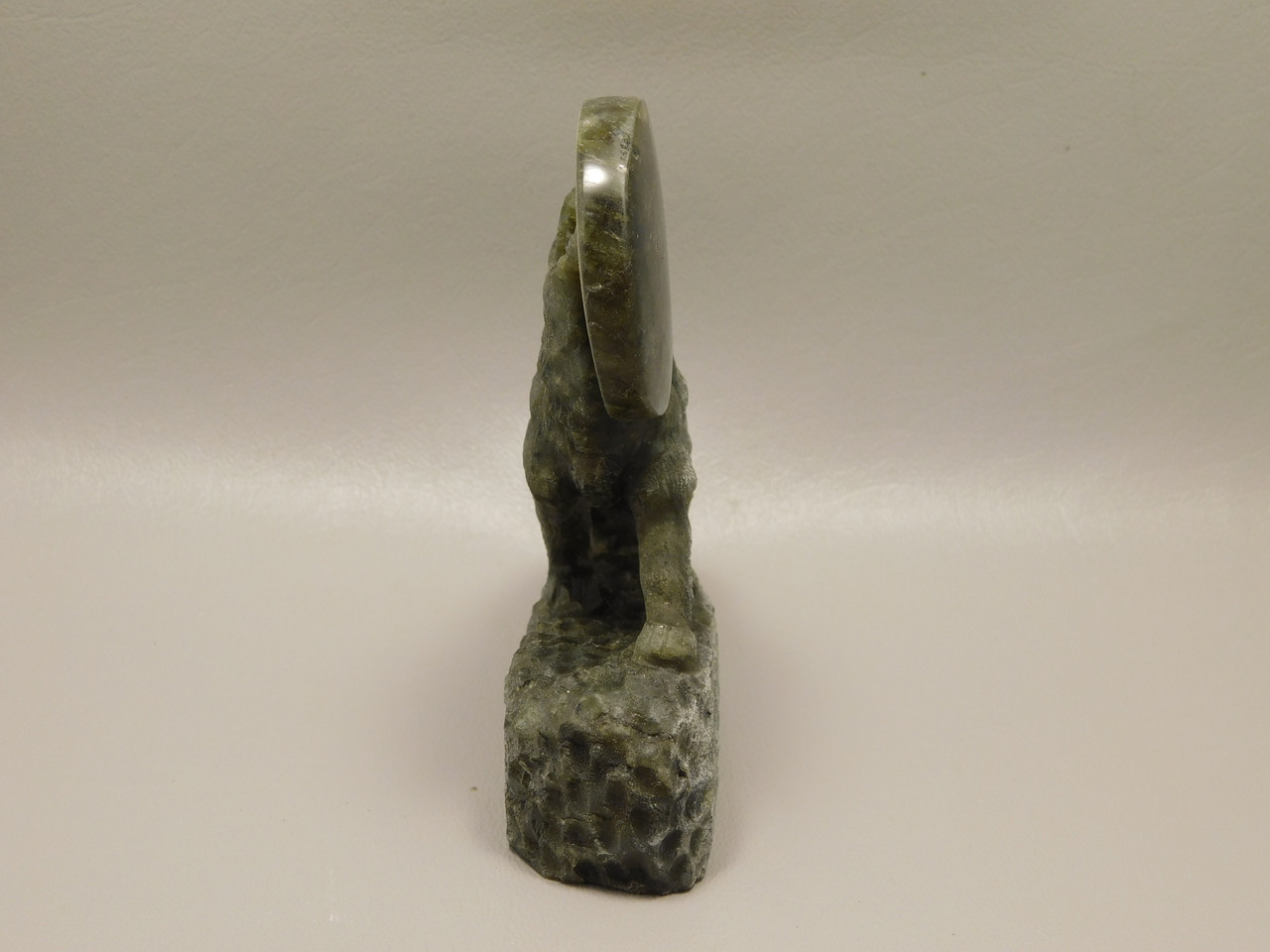 Howling Wolf Moon Figurine Labradorite 4.3 inch Coyote Carving #O308
