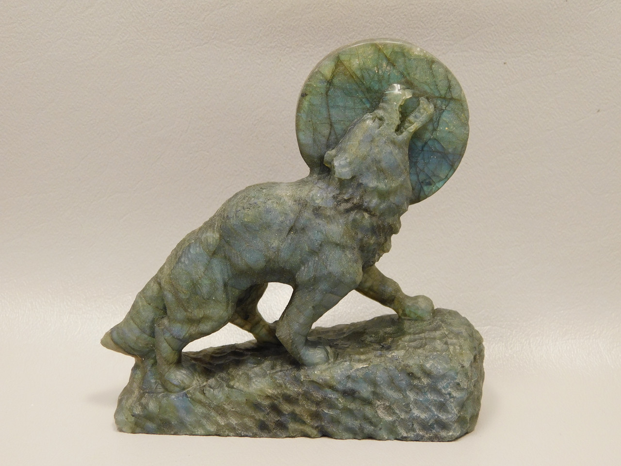 Howling Wolf Moon Figurine Labradorite 4.3 inch Coyote Carving #O308