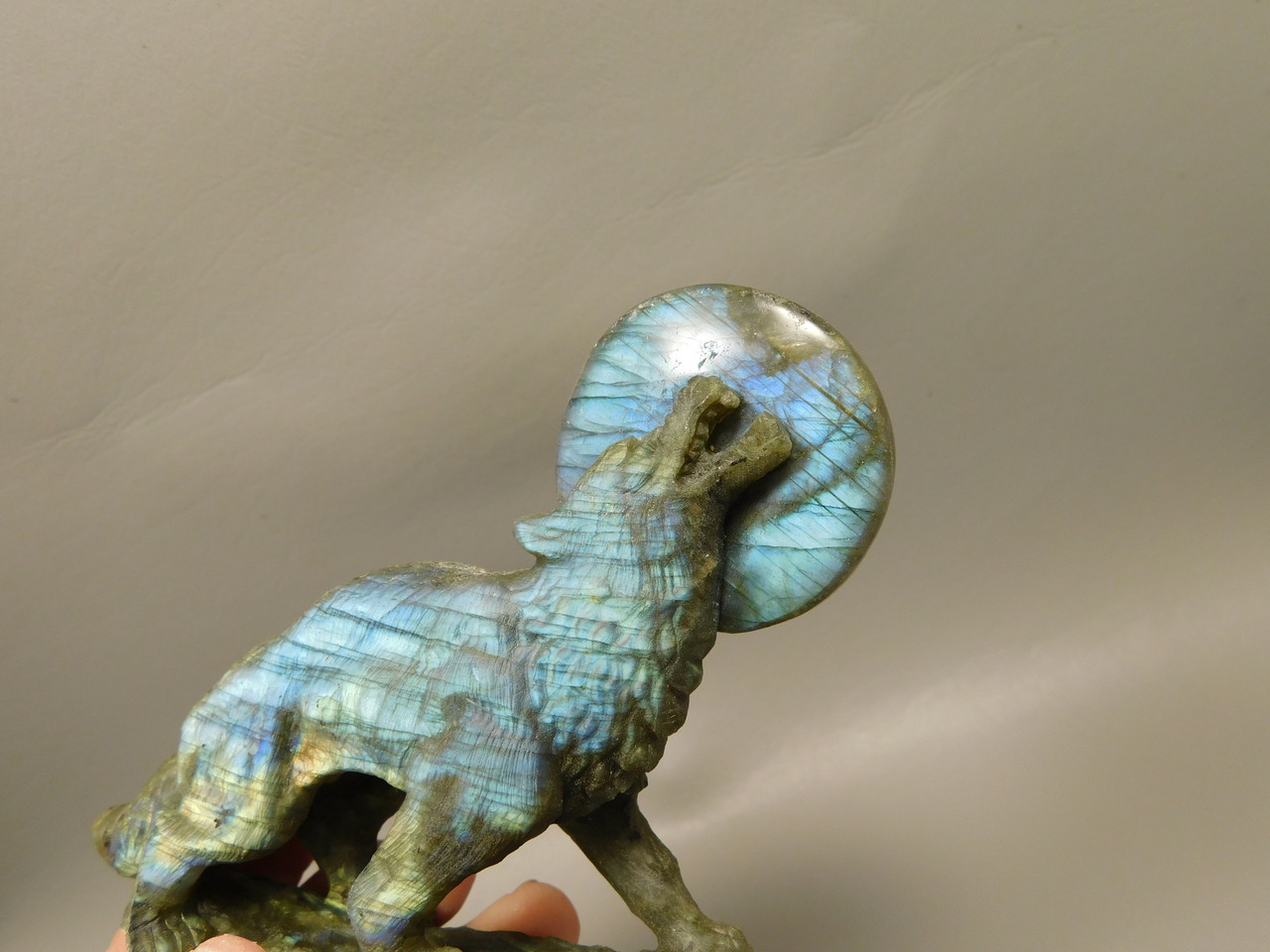 Howling Wolf Moon Figurine Labradorite 4 inch Coyote Carving #O66