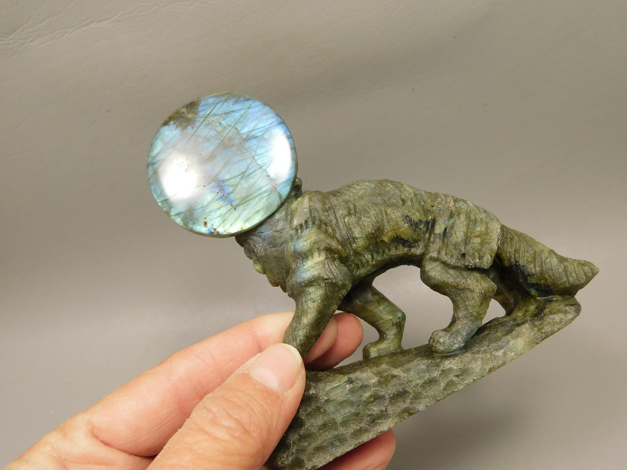 Howling Wolf Moon Figurine Labradorite 4 inch Coyote Carving #O66