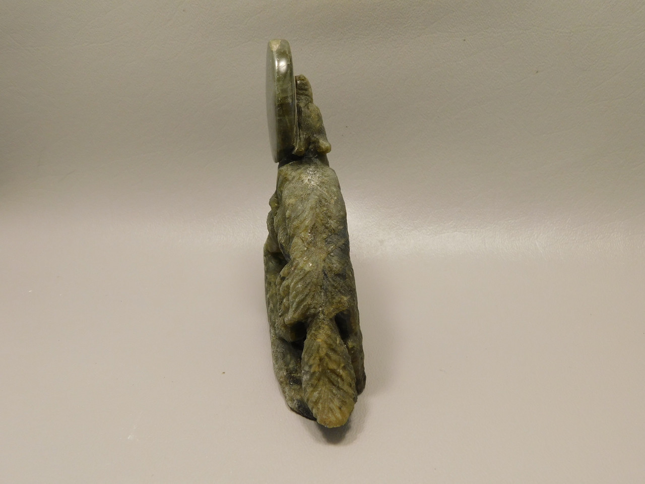 Howling Wolf Moon Figurine Labradorite 4 inch Coyote Carving #O66