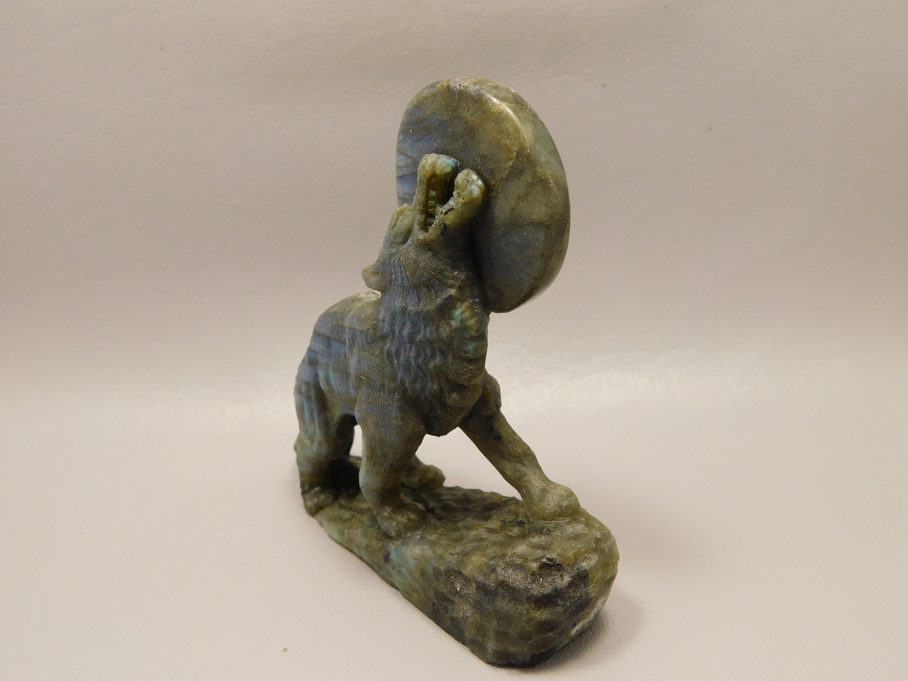 Howling Wolf Moon Figurine Labradorite 4 inch Coyote Carving #O66