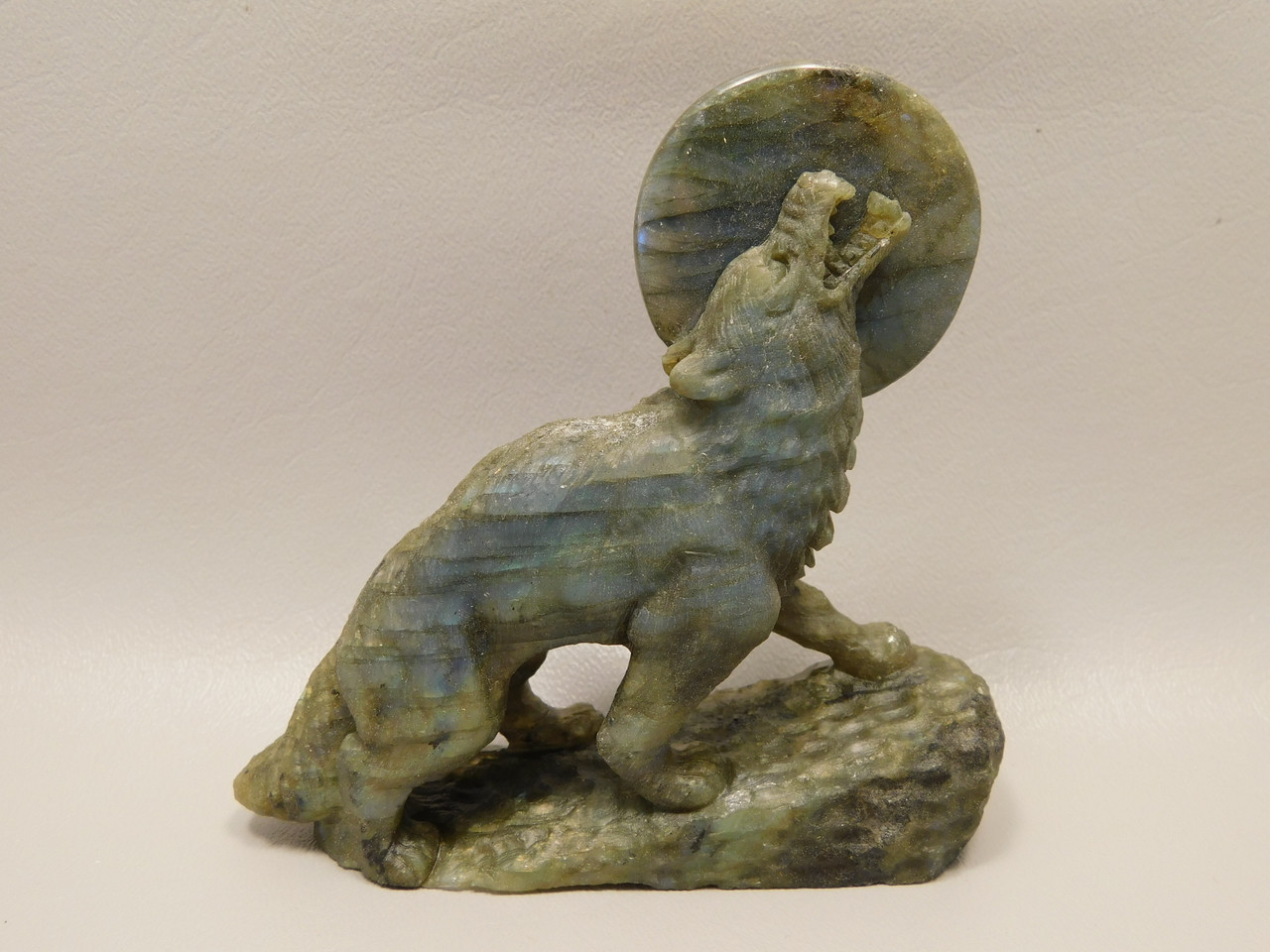 Howling Wolf Moon Figurine Labradorite 4 inch Coyote Carving #O66