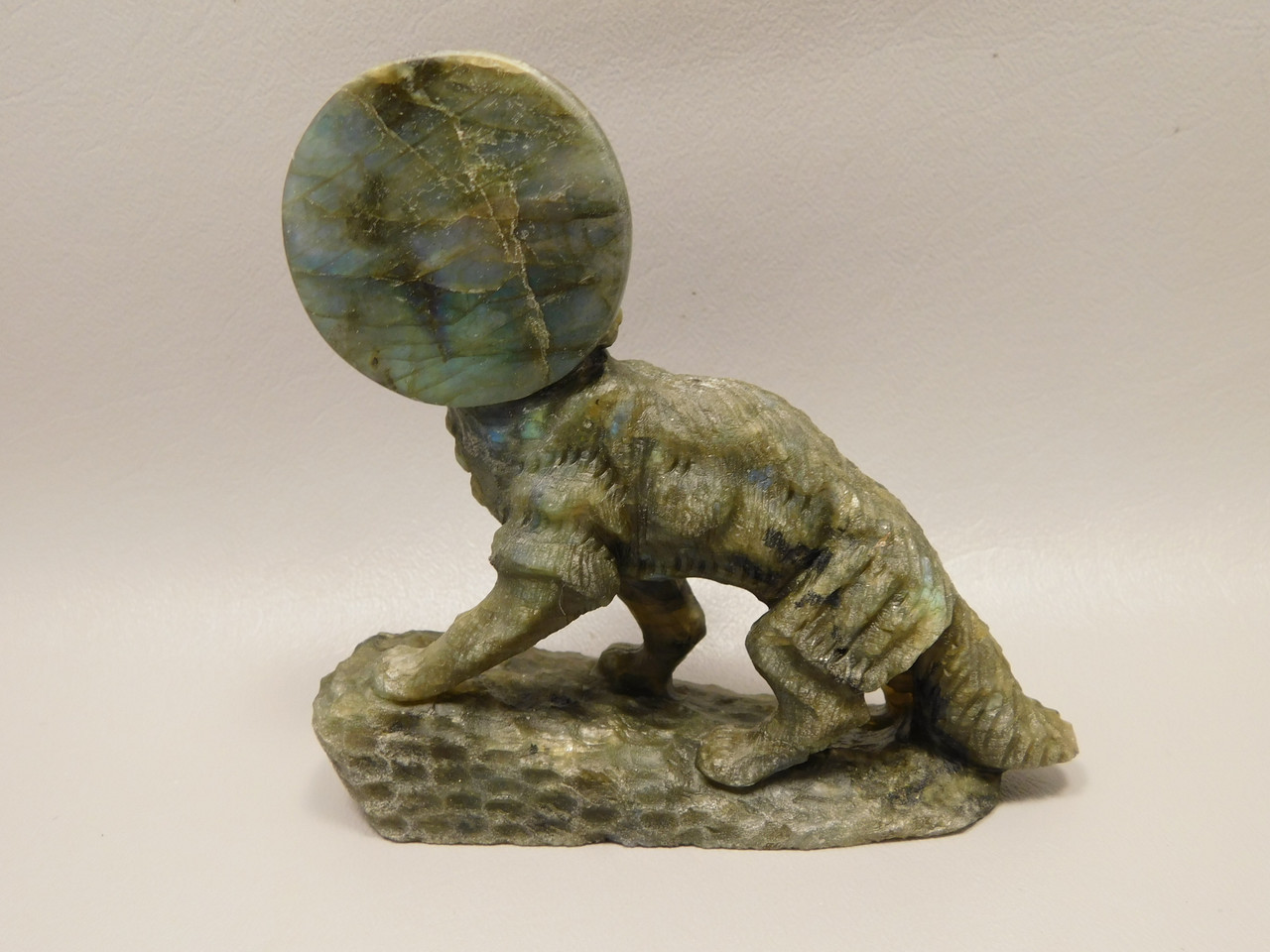 Howling Wolf Moon Figurine Labradorite 4 inch Coyote Carving #O66