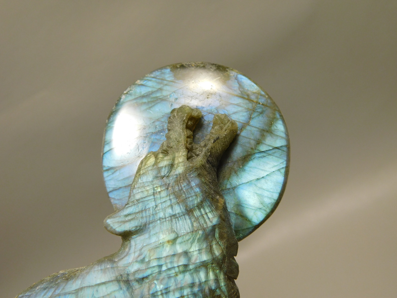 Howling Wolf Moon Figurine Labradorite 4 inch Coyote Carving #O66