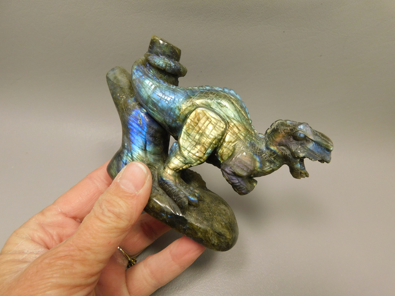 Dinosaur Carving Figurine Labradorite 4.5 inch Carved Tyrannosaurus Rex #O24