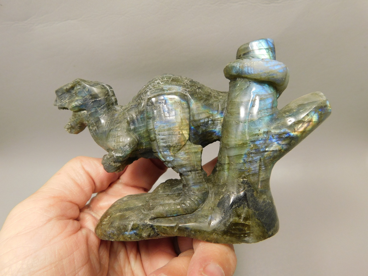 Dinosaur Carving Figurine Labradorite 4.5 inch Carved Tyrannosaurus Rex #O24
