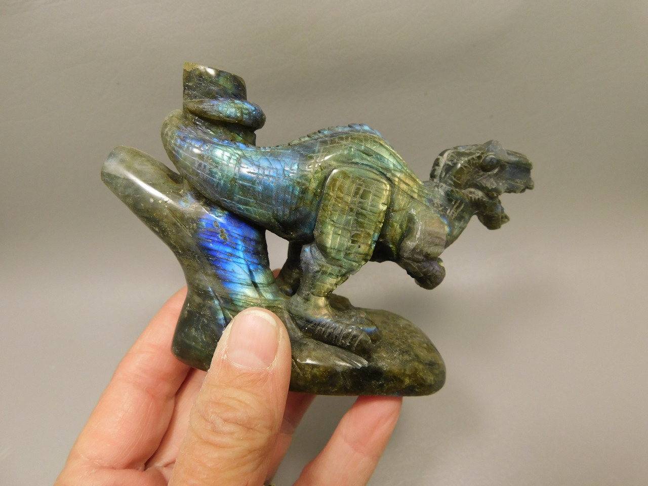 Dinosaur Carving Figurine Labradorite 4.5 inch Carved Tyrannosaurus Rex #O24