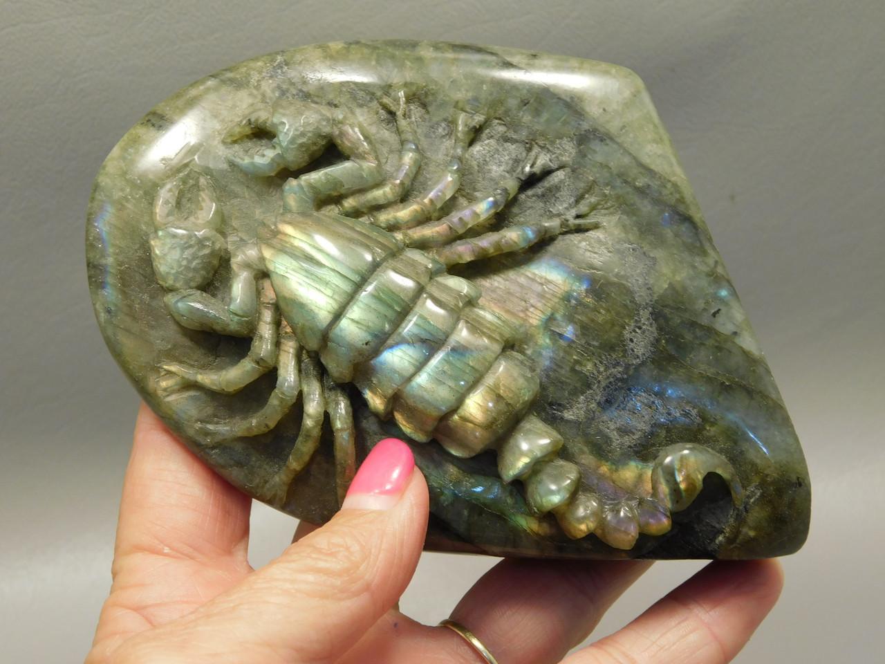 Scorpion Carving Figurine Animal Labradorite Hand Carved Rock #O233