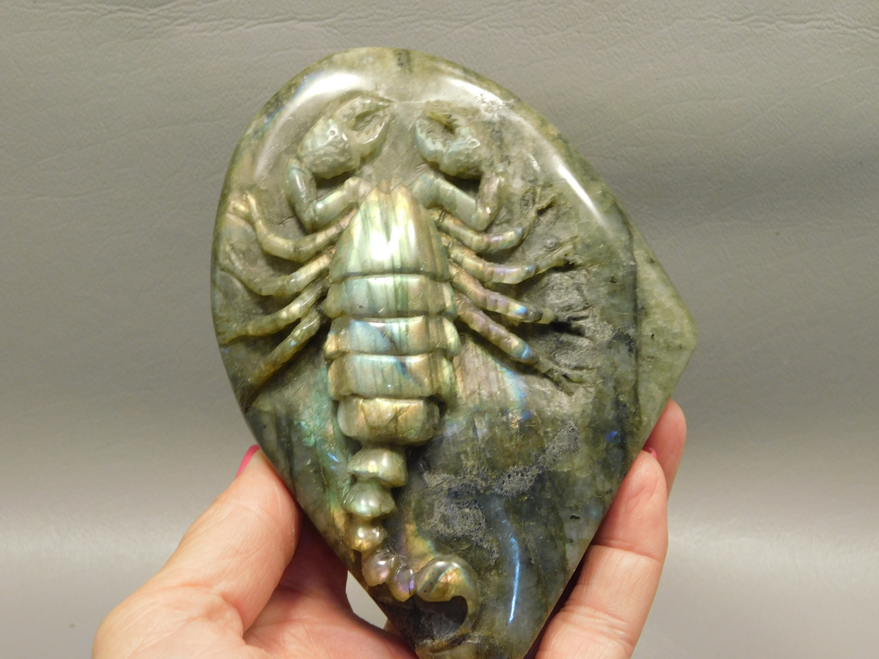Scorpion Carving Figurine Animal Labradorite Hand Carved Rock #O233