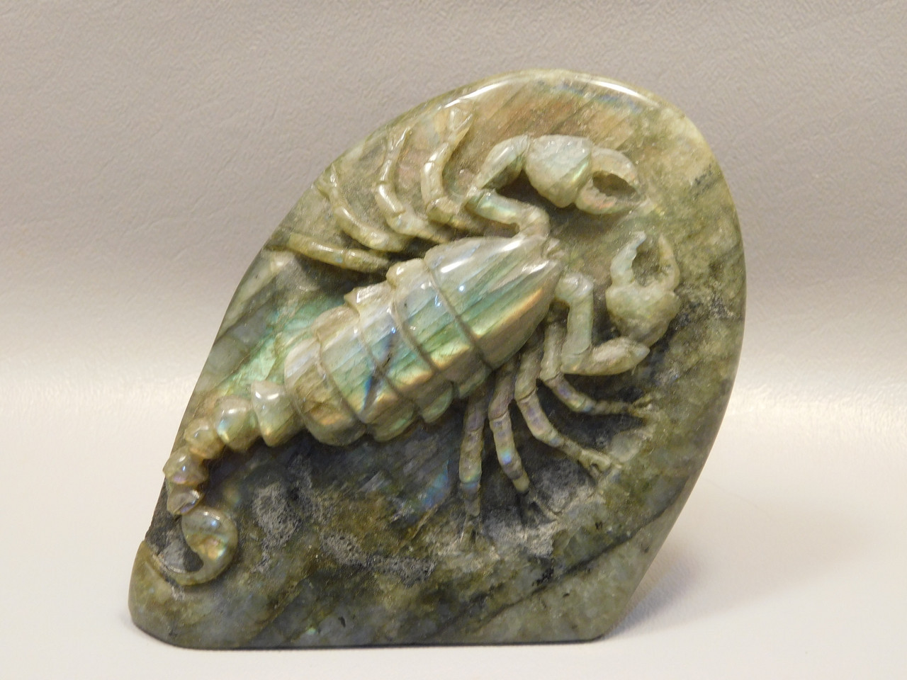 Scorpion Carving Figurine Animal Labradorite Hand Carved Rock #O233