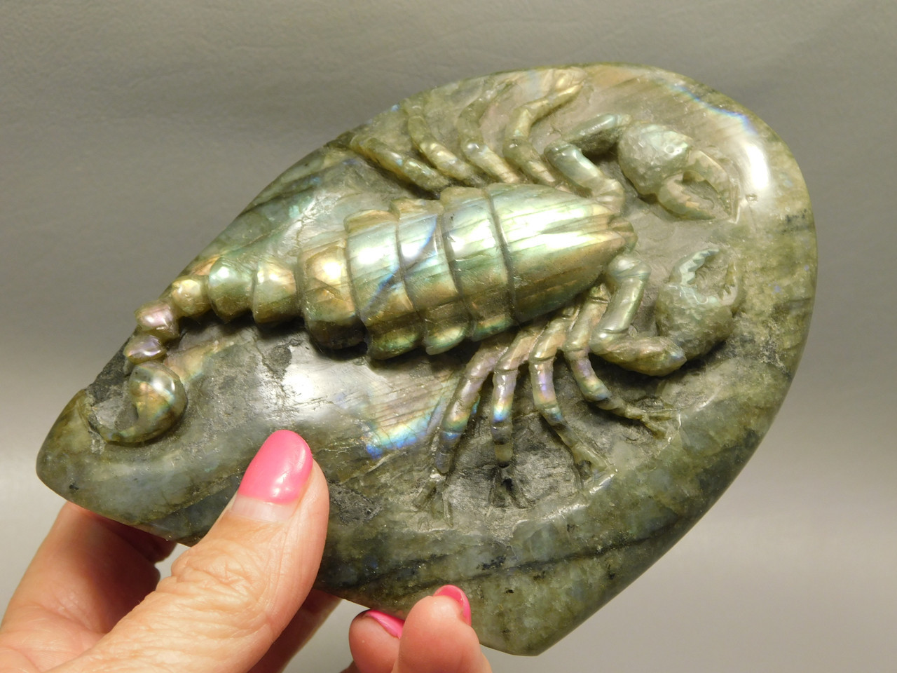 Scorpion Carving Figurine Animal Labradorite Hand Carved Rock #O233