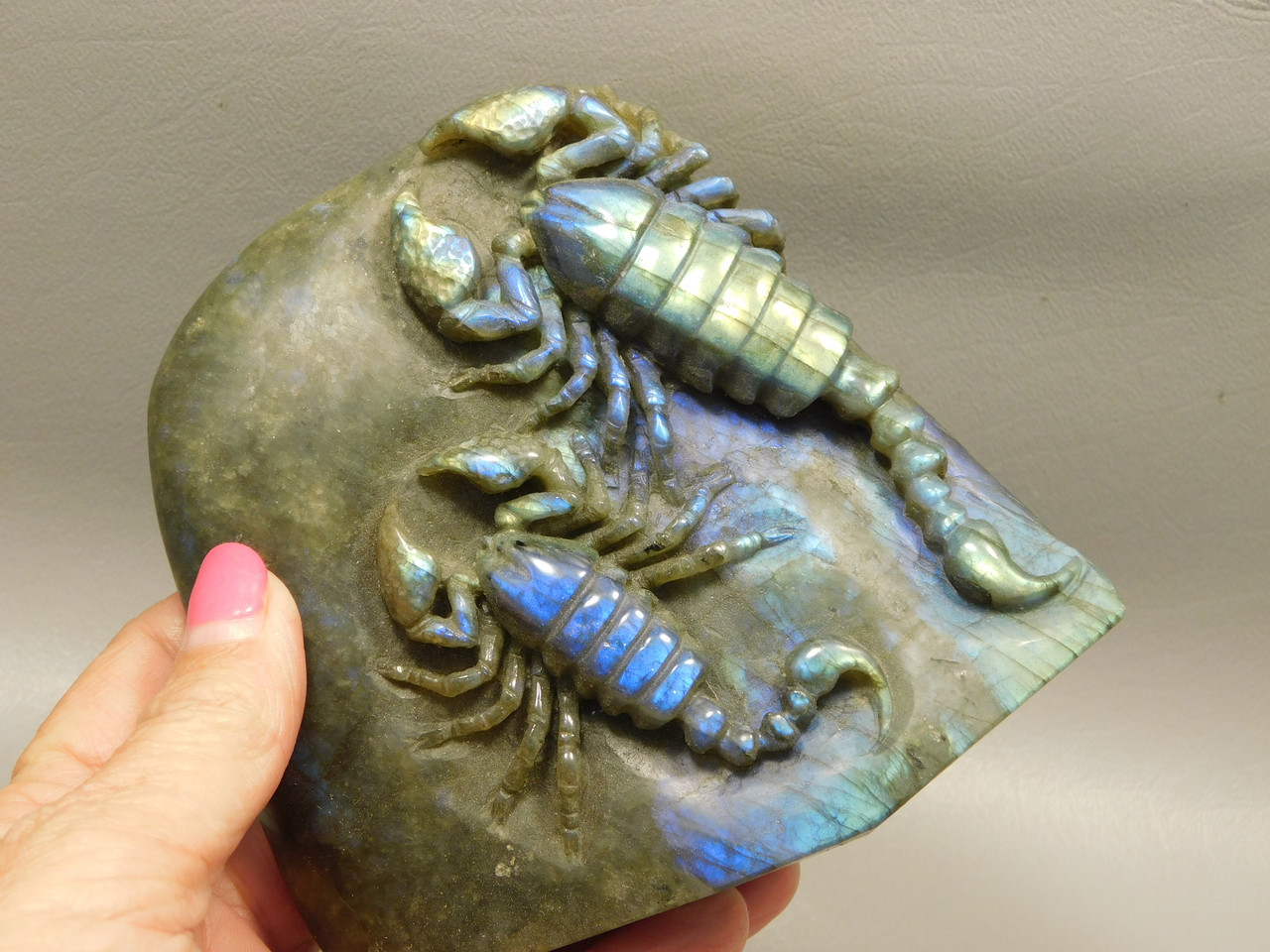 Scorpion Carving Figurine Animal Labradorite Hand Carved Rock #O205