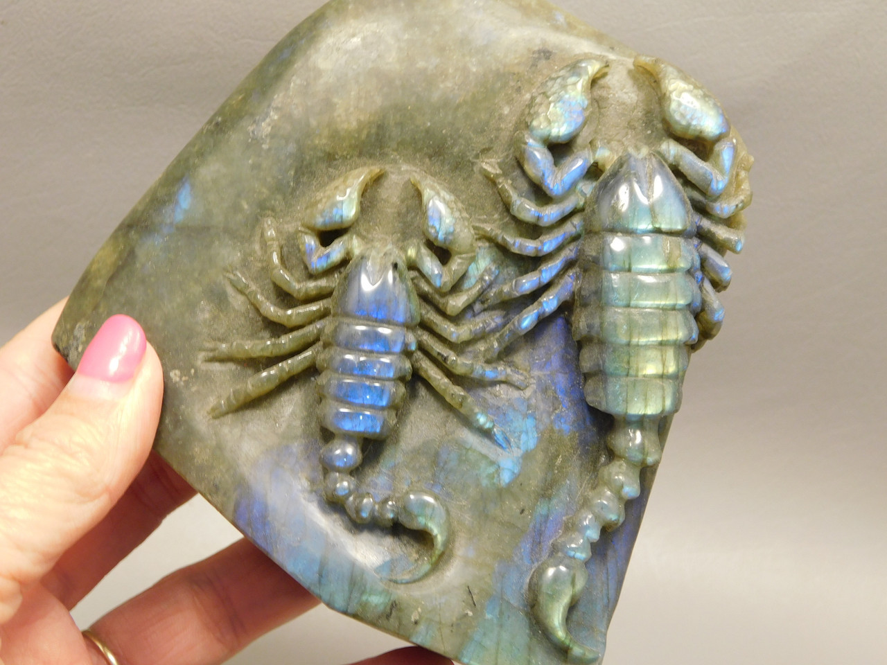 Scorpion Carving Figurine Animal Labradorite Hand Carved Rock #O205