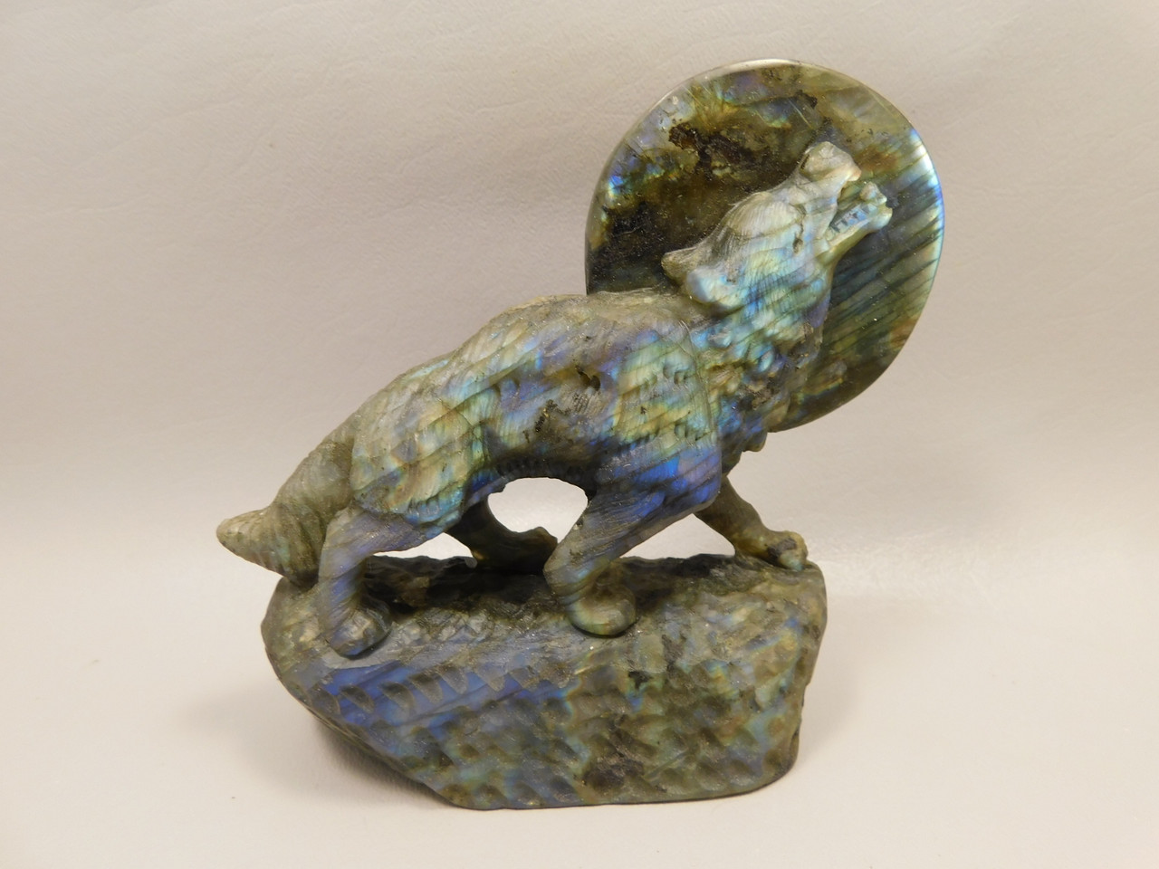 Wolf Figurine Labradorite Stone Animal 4.8 inch Coyote Carving #O204