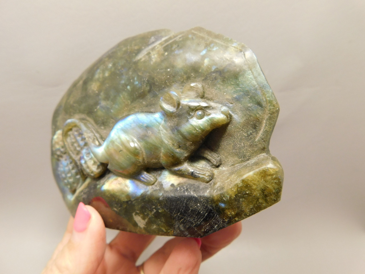 Mouse Labradorite Hand Carved 4.7 inch Gemstone Animal #O154