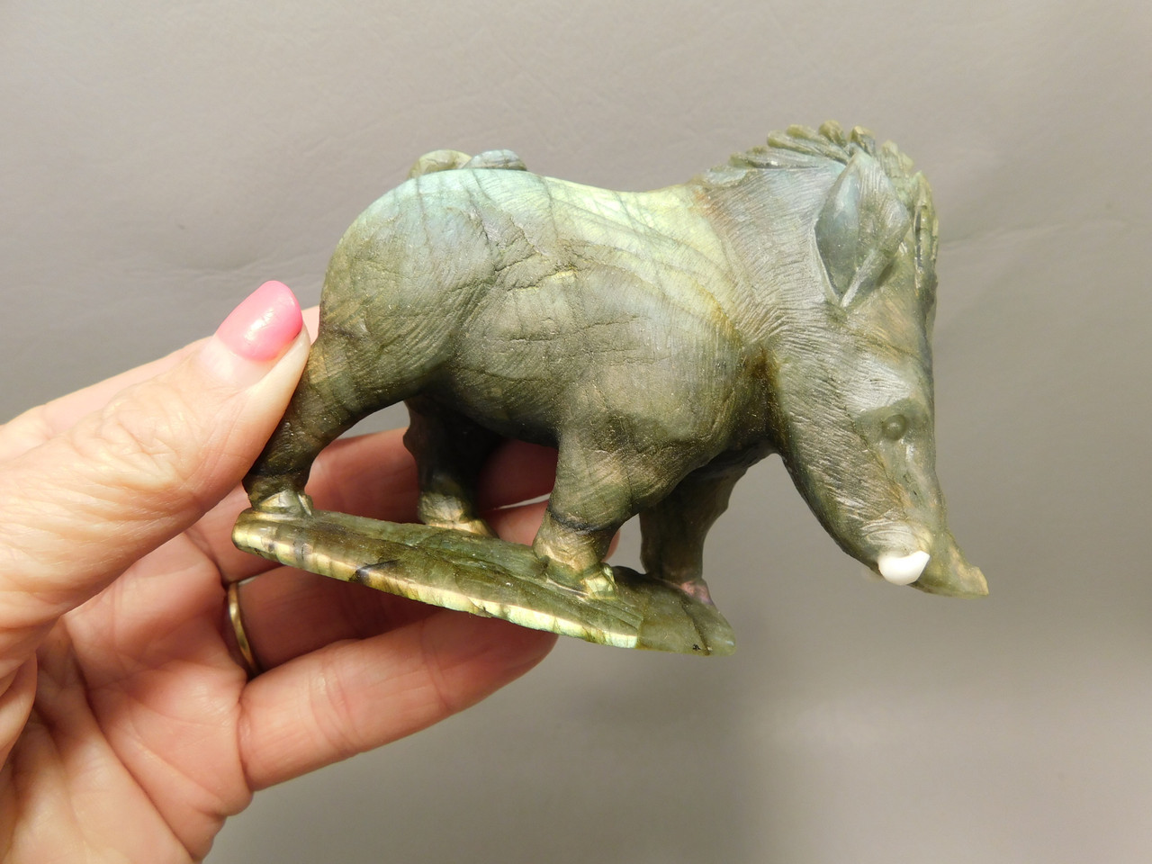 Warthog Figurine Labradorite Hand Carved Stone Animal #O376